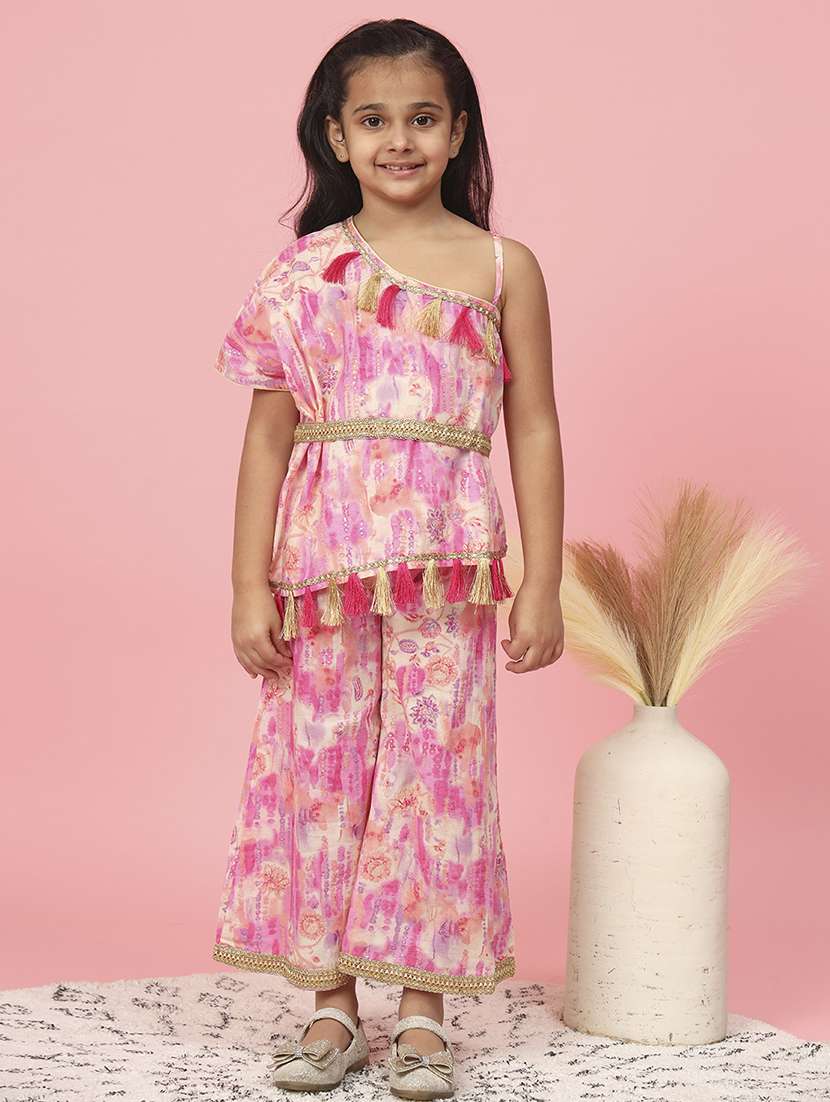one shoulder printed kurta palazzo set
