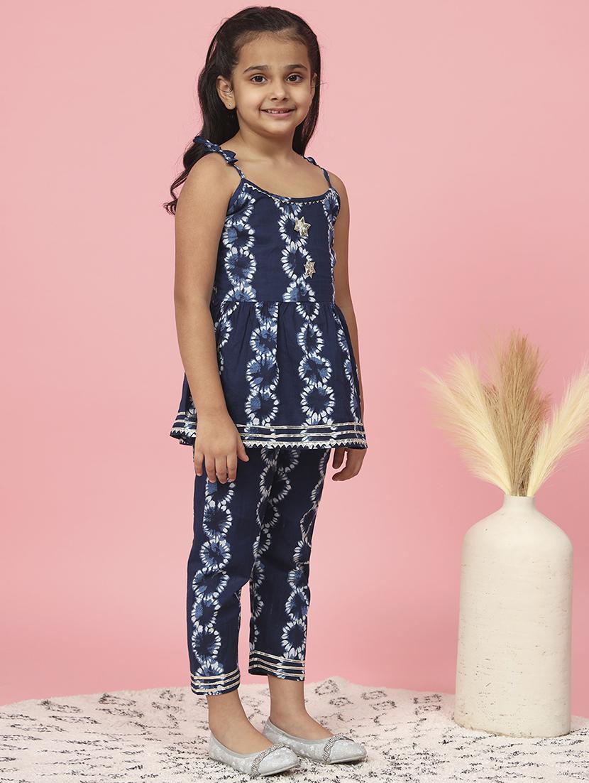 girl blue printed gota with work suit set - 20381554 - Standard Image - 2