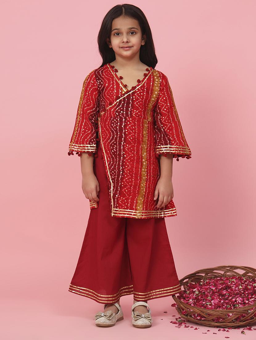 red bandhani print kurta palazzo set