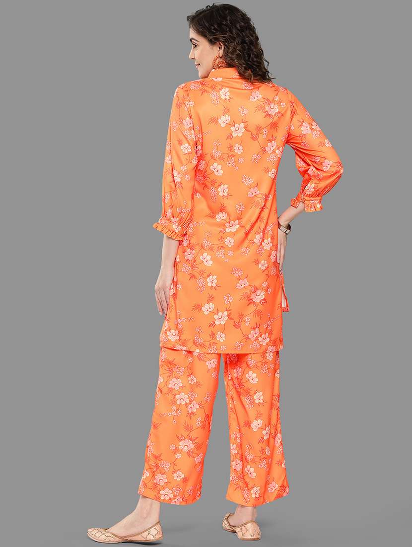women orange shirt collar kurta palazzo set - 20381662 -  Standard Image - 2