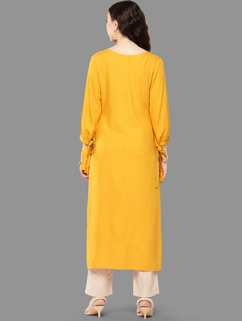 mustard solid with work straight kurta - 20381690 -  Standard Image - 2