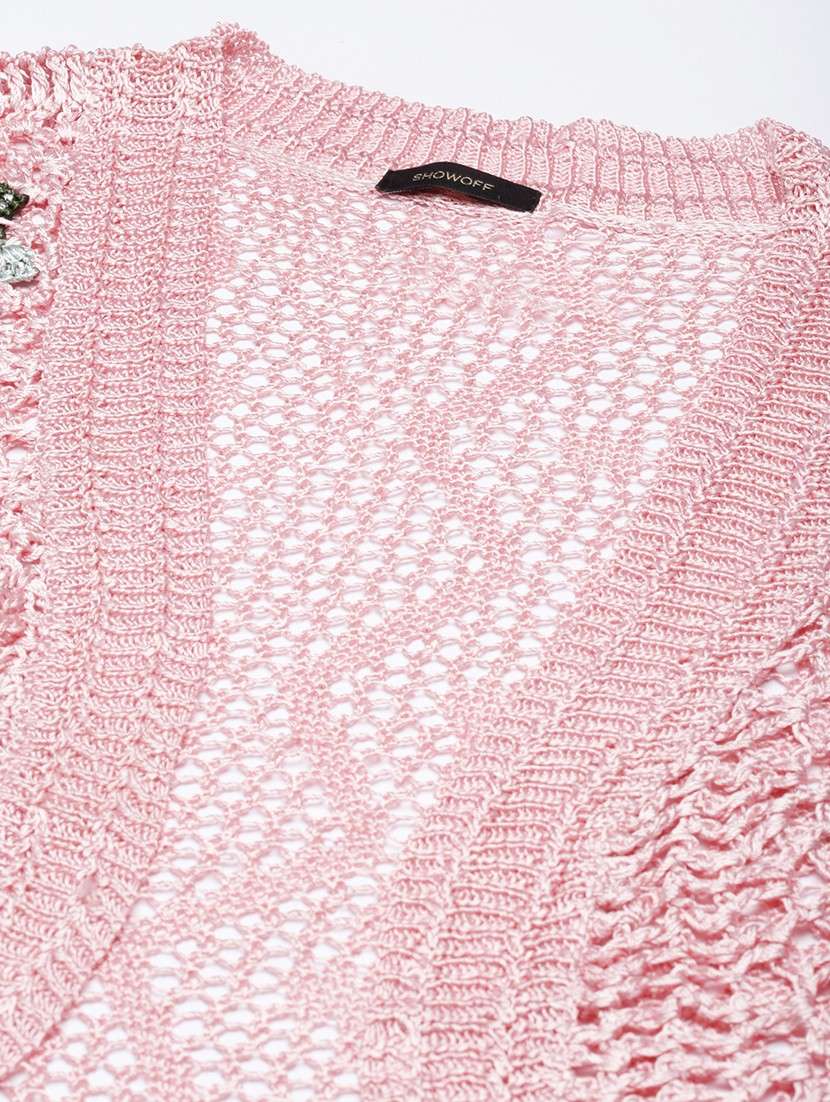 women pink self design regular shrug - 20381730 -  Standard Image - 7