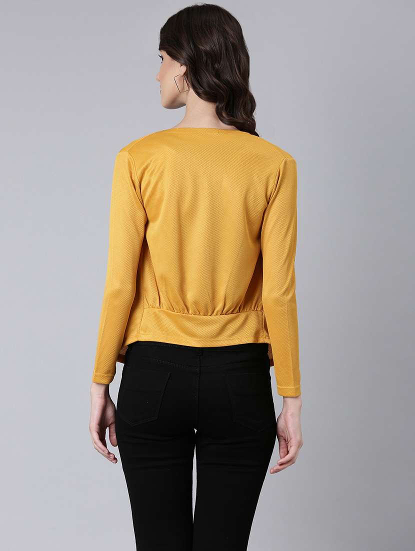  women's self design long sleeves regular straight open front mustard shrug - 20381736 -  Standard Image - 2