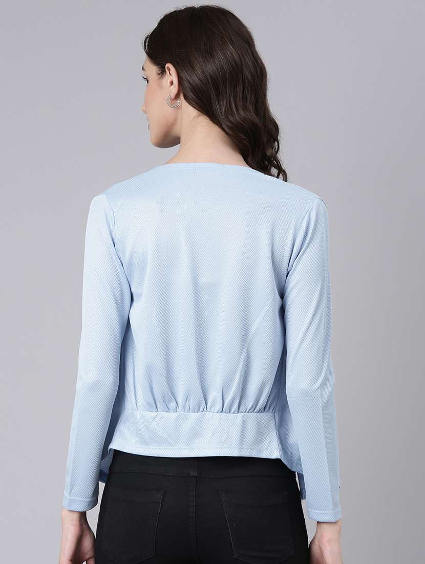 women's self design long sleeves regular straight open front blue shrug - 20381756 -  Standard Image - 2