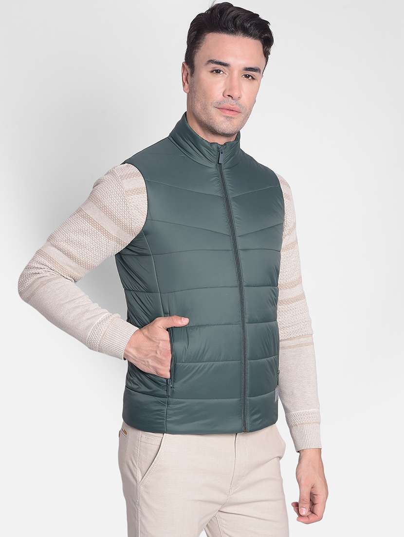 men charcoal colored sleeveless polyester casual jacket - 20381765 - Standard Image - 2
