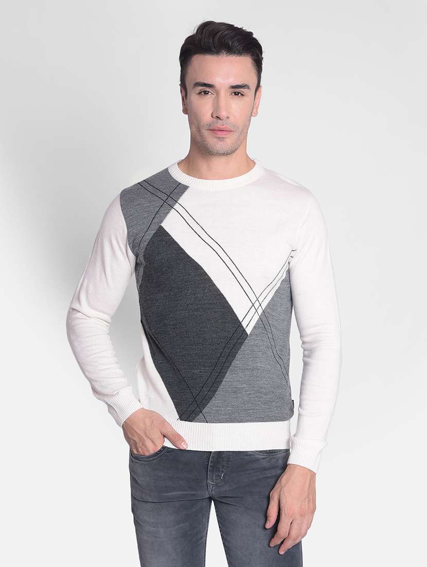 men multi color self design acrylic pullover