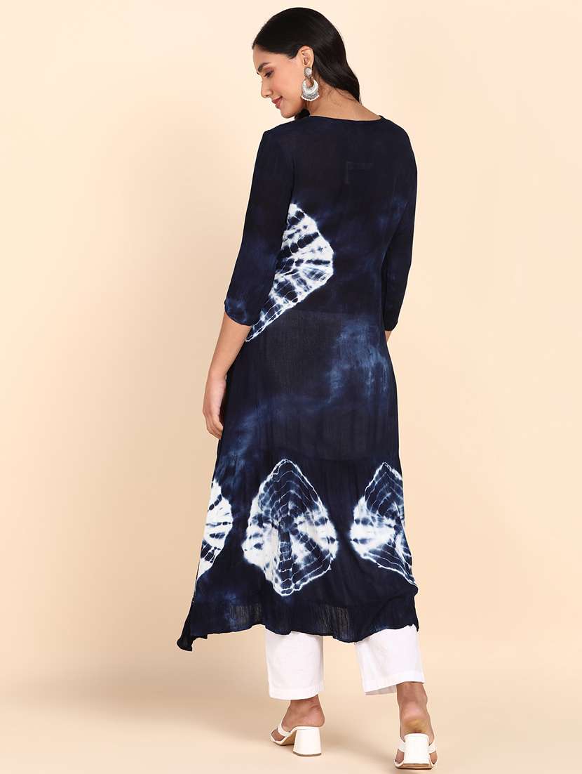 navy blue shibori print a-line kurta - 20381811 -  Standard Image - 2