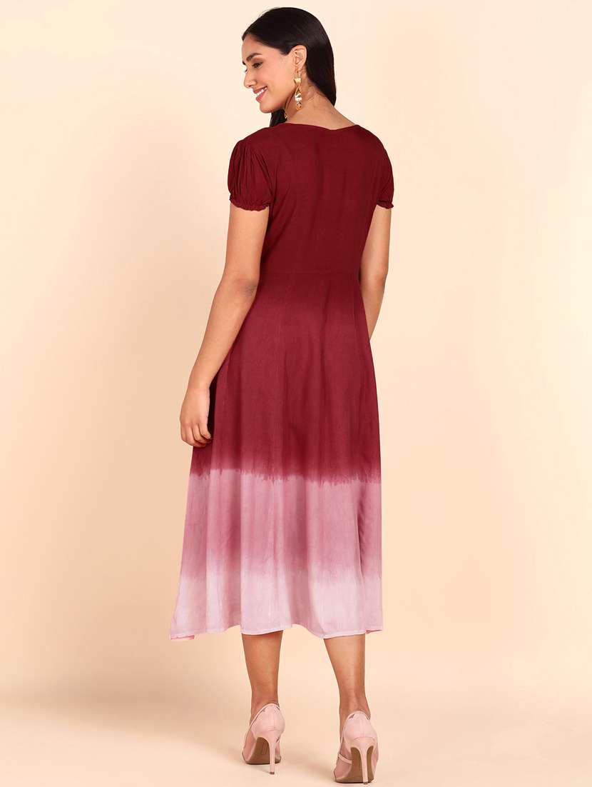 maroon tie & dyed fit & flare dress - 20381813 -  Standard Image - 2
