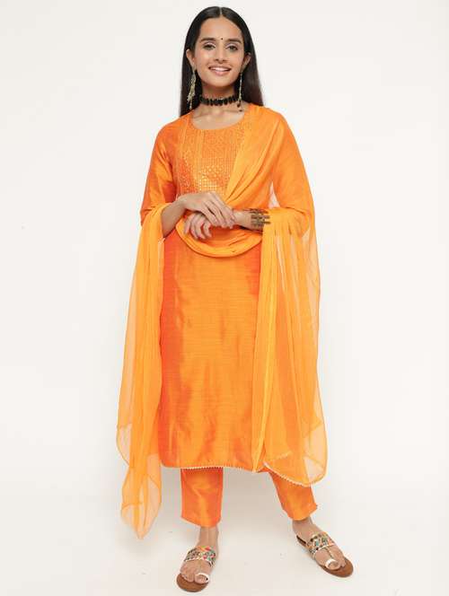 women three quarter sleeve kurta pant with dupatta set - 20381855 - Standard Image - 0