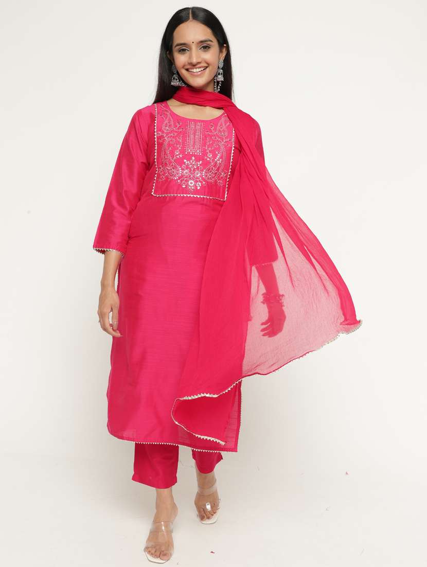 women embroidered suit set with dupatta