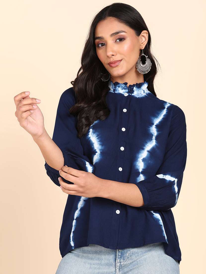 navy blue shibori print regular shirt