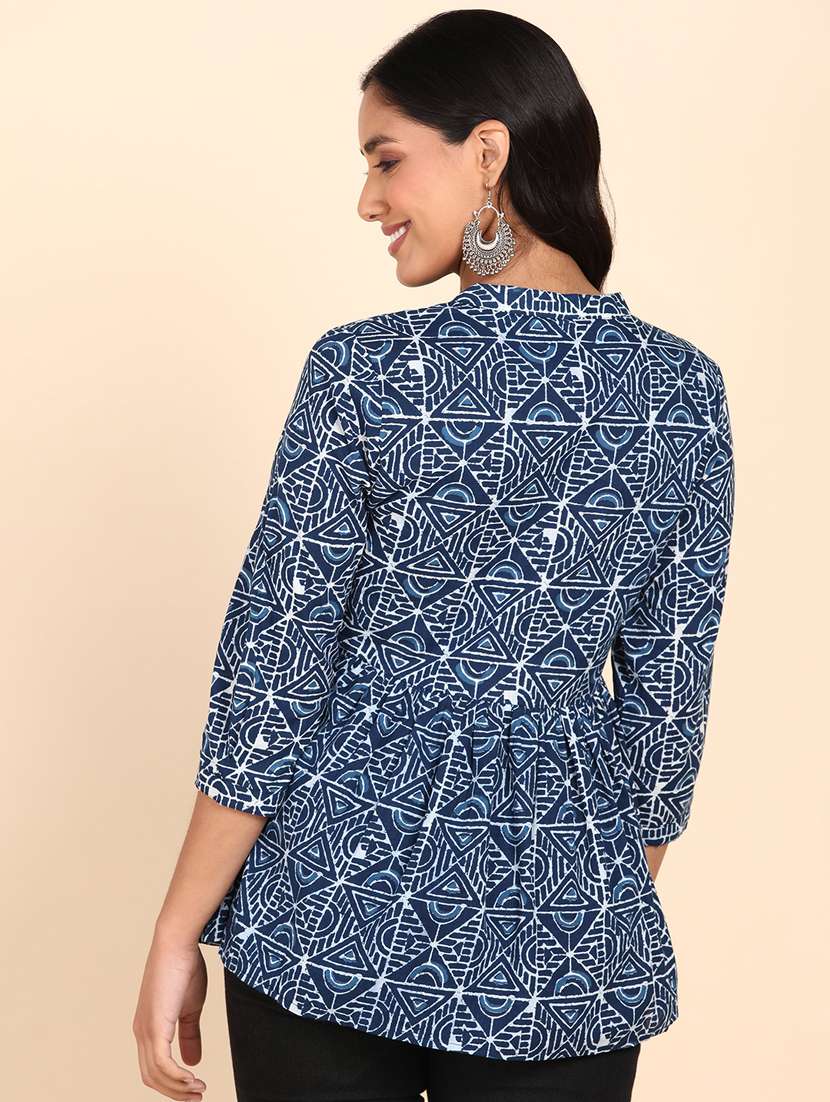 blue dabu print asymmetric shirt - 20381940 -  Standard Image - 2