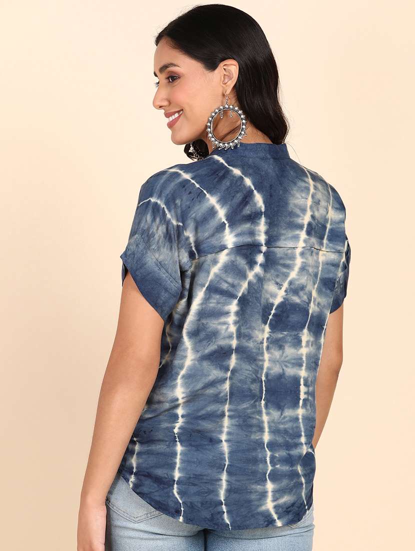 women blue tie n dye rayon regular top - 20381962 -  Standard Image - 2