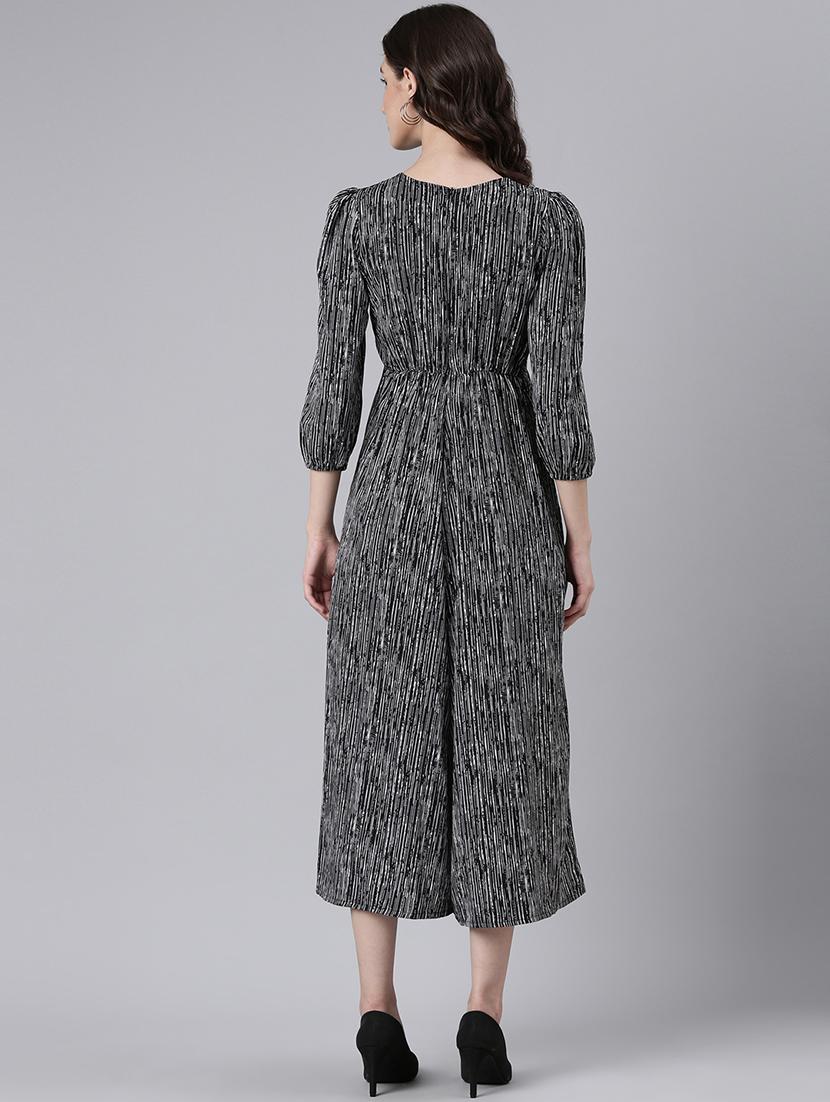 black abstract print full leg jumpsuit - 20382734 - Standard Image - 2
