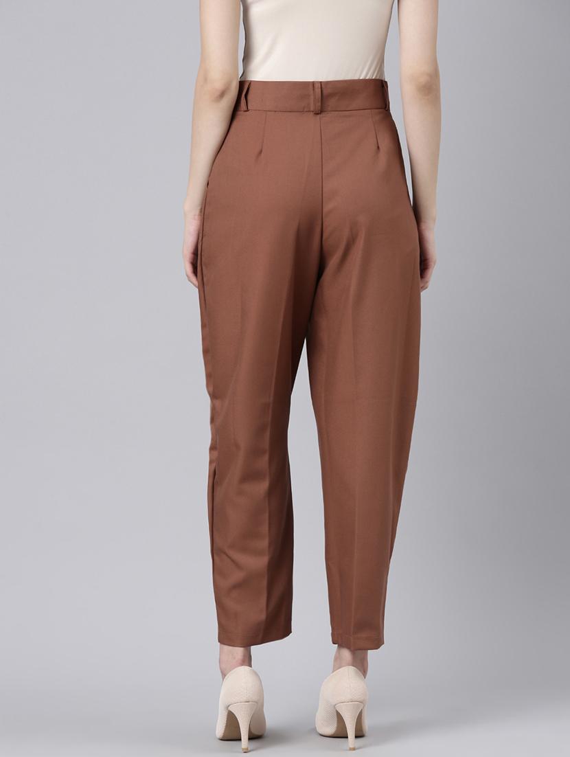 women solid cotton pleated trouser - 20382911 - Standard Image - 2