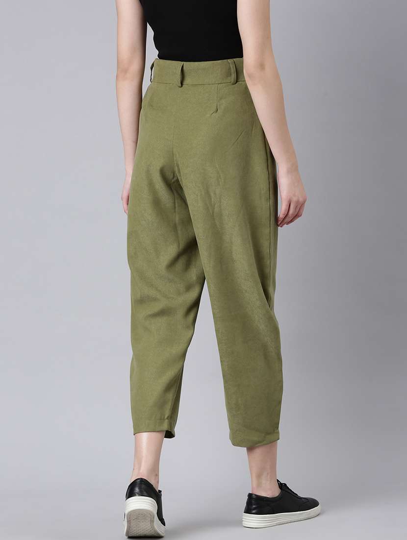 women solid cotton pleated trouser - 20382912 - Standard Image - 2