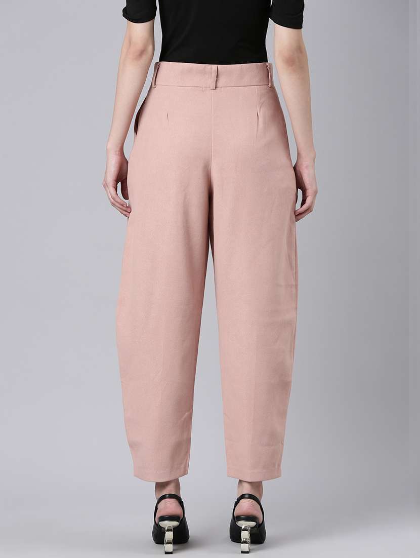women solid cotton pleated trouser - 20382913 - Standard Image - 2