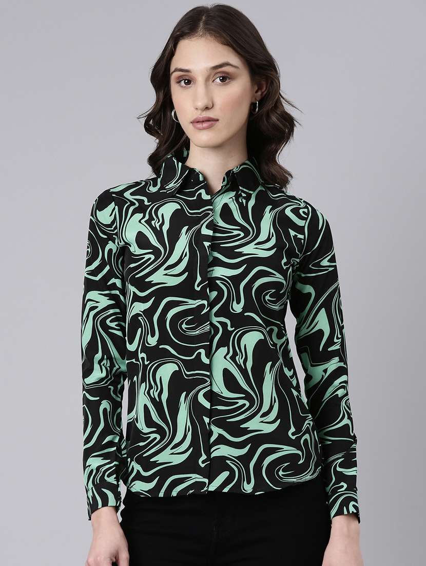 women multi color abstract printed crepe regular shirt