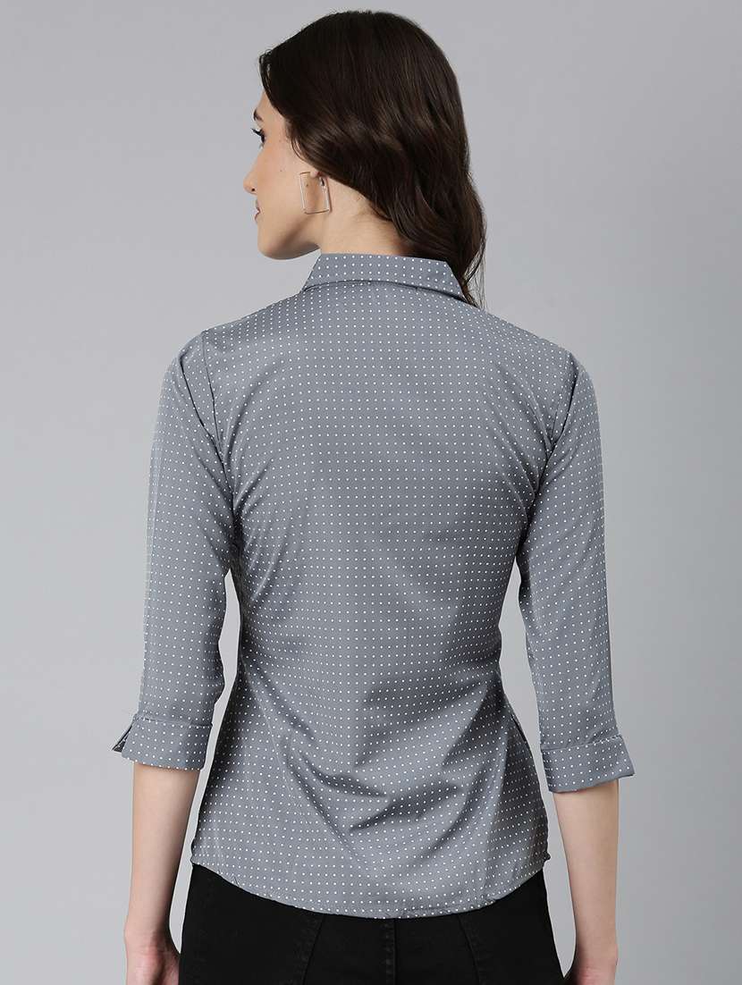 women grey polka dot cotton regular shirt - 20382933 -  Standard Image - 2