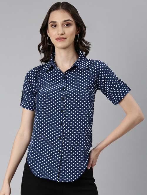 navy blue crepe regular shirt - 20382935 -  Standard Image - 0