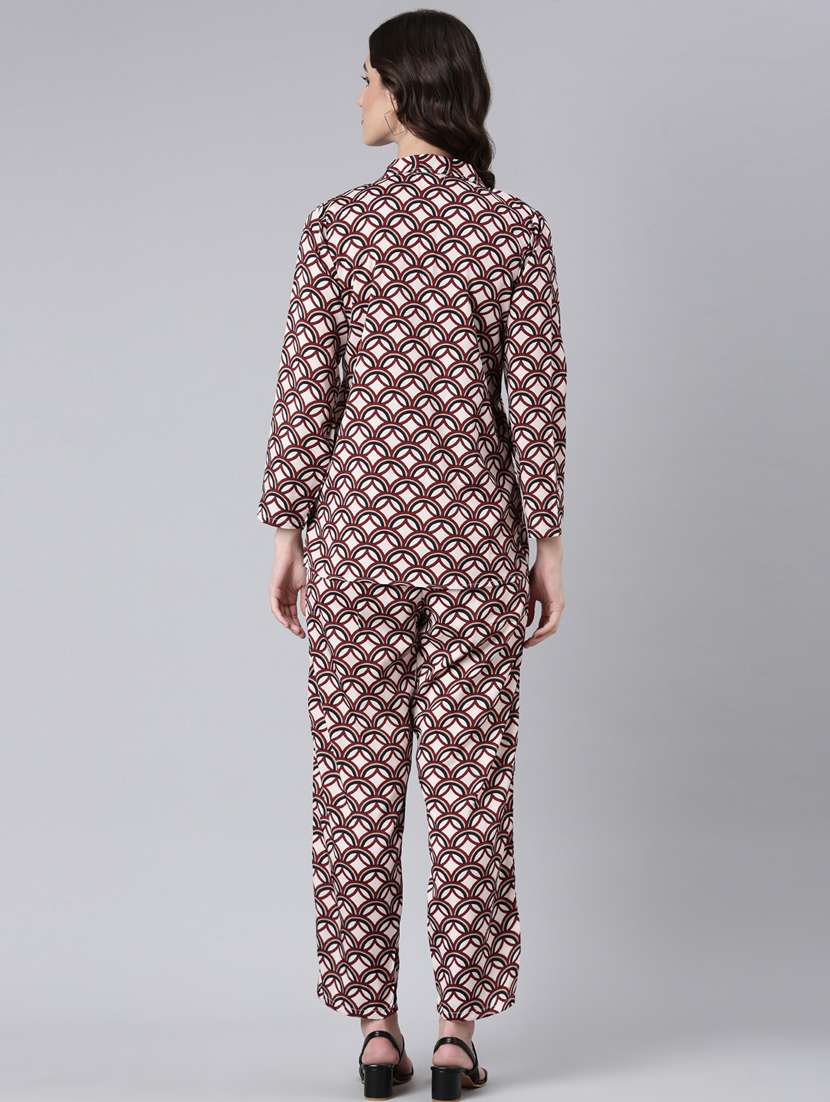 beige printed bottom and coat co-ord set - 20382946 - Standard Image - 2