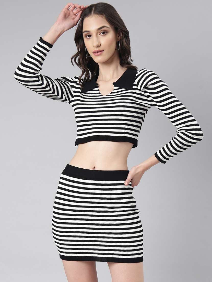 white stripes top and skirt co-ord set