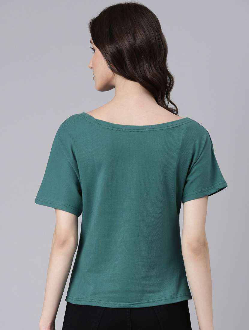 women's chest print boat neck t-shirt - 20382978 -  Standard Image - 2