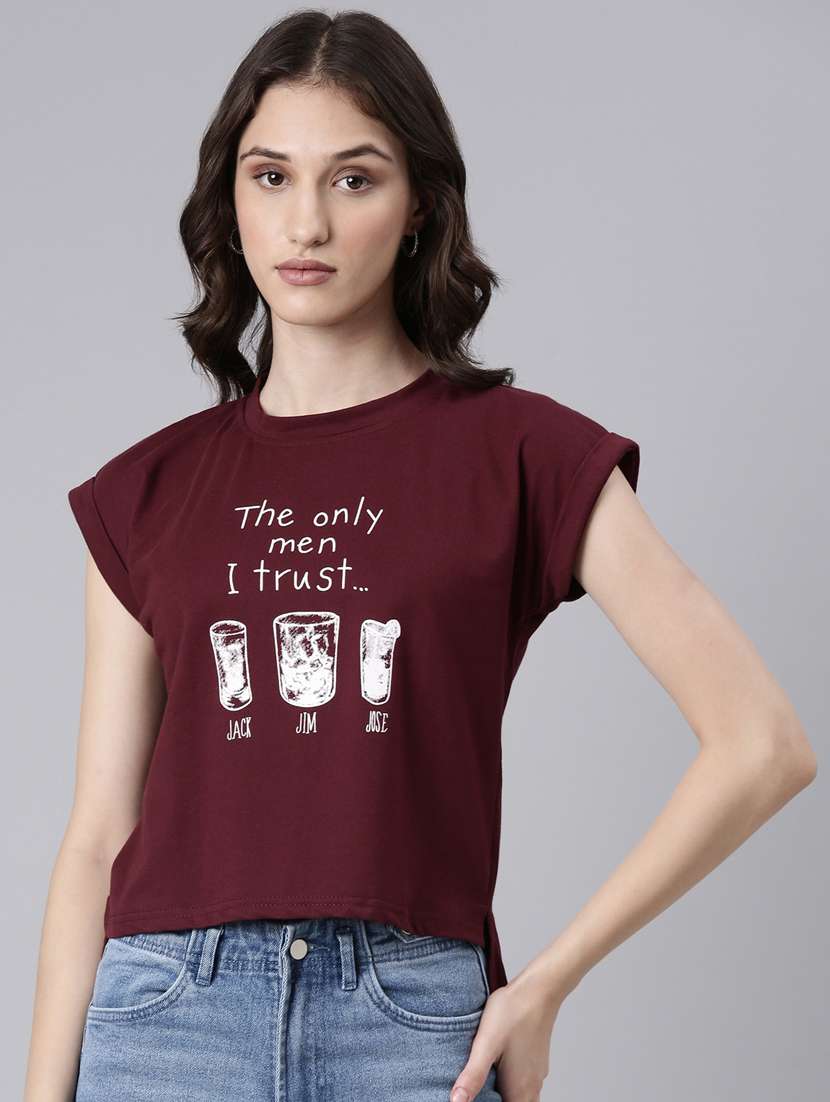 women's chest print round neck t-shirt