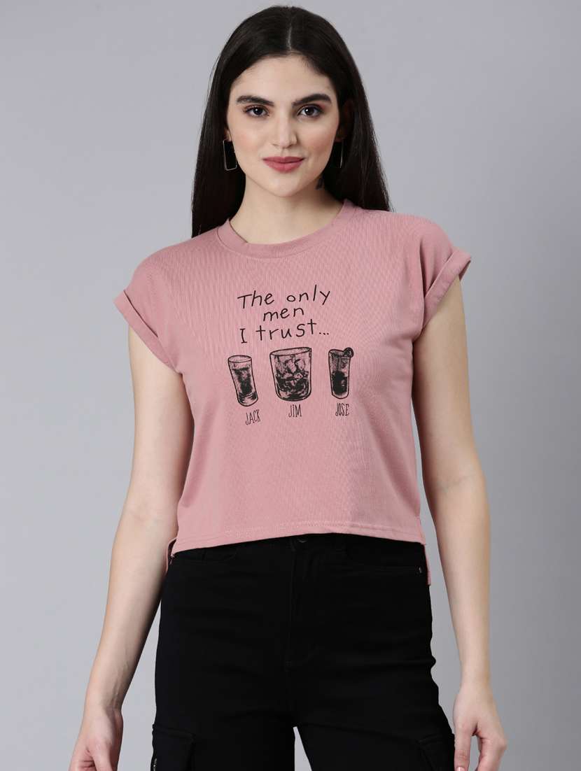 women's front print round neck t-shirt