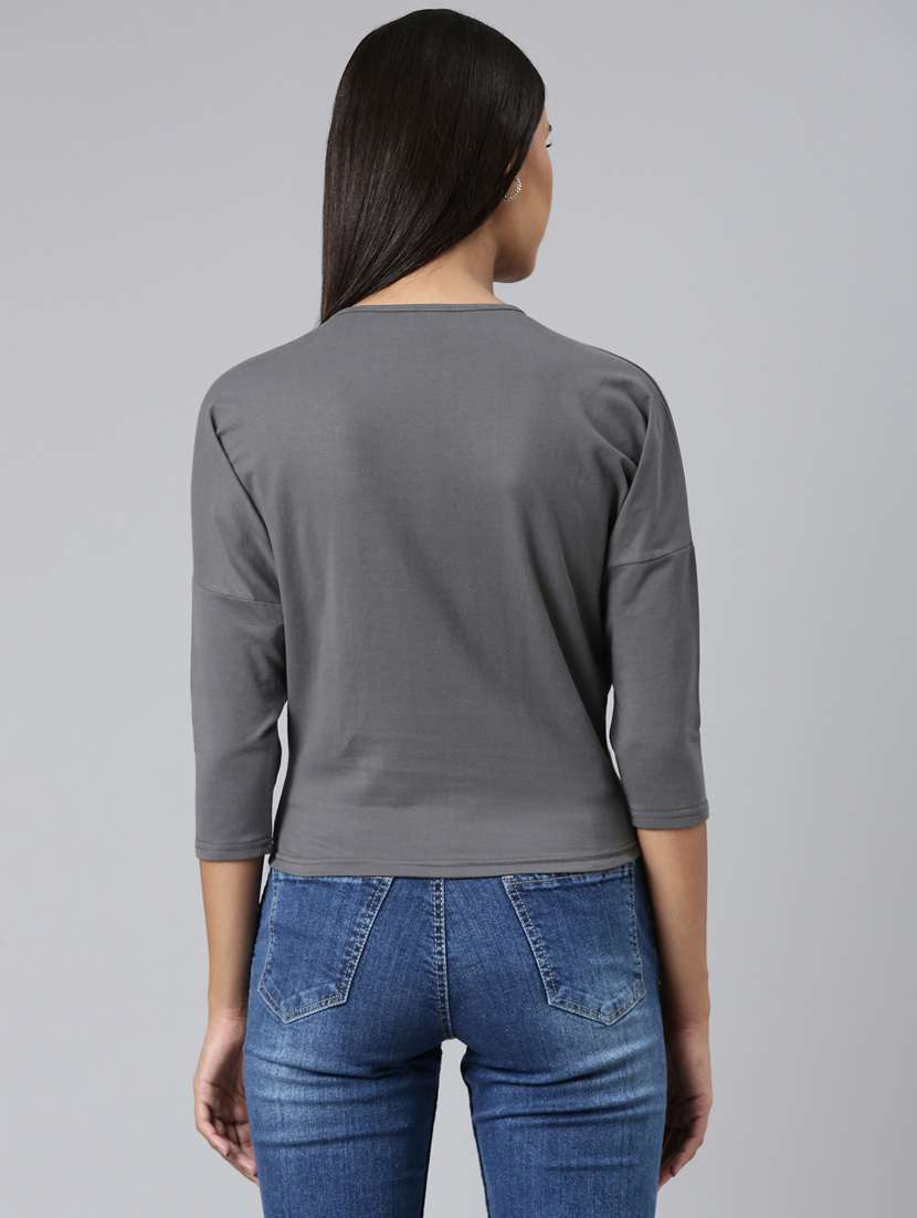 women's chest print crew neck t-shirt - 20382986 - Standard Image - 2