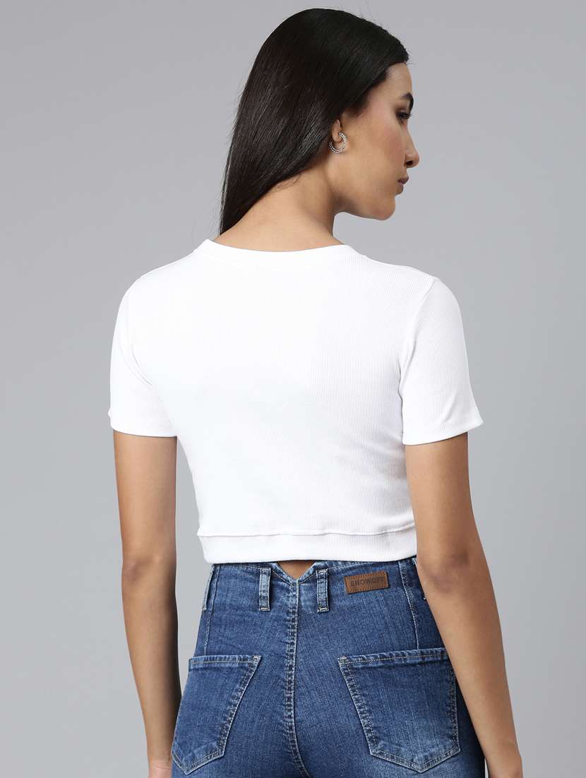 women's chest print crew neck t-shirt - 20382990 -  Standard Image - 2