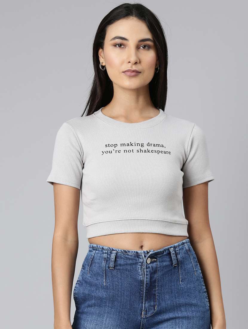 women's chest print crew neck t-shirt