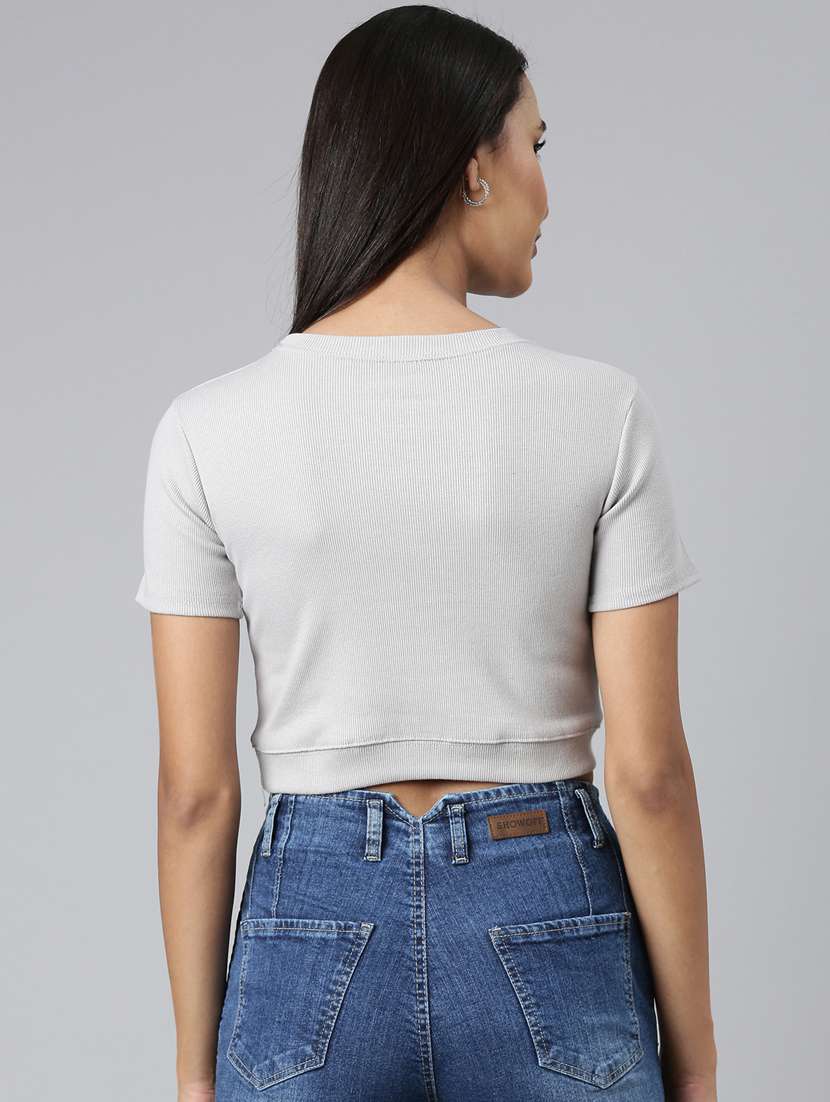 women's chest print crew neck t-shirt - 20382992 -  Standard Image - 2