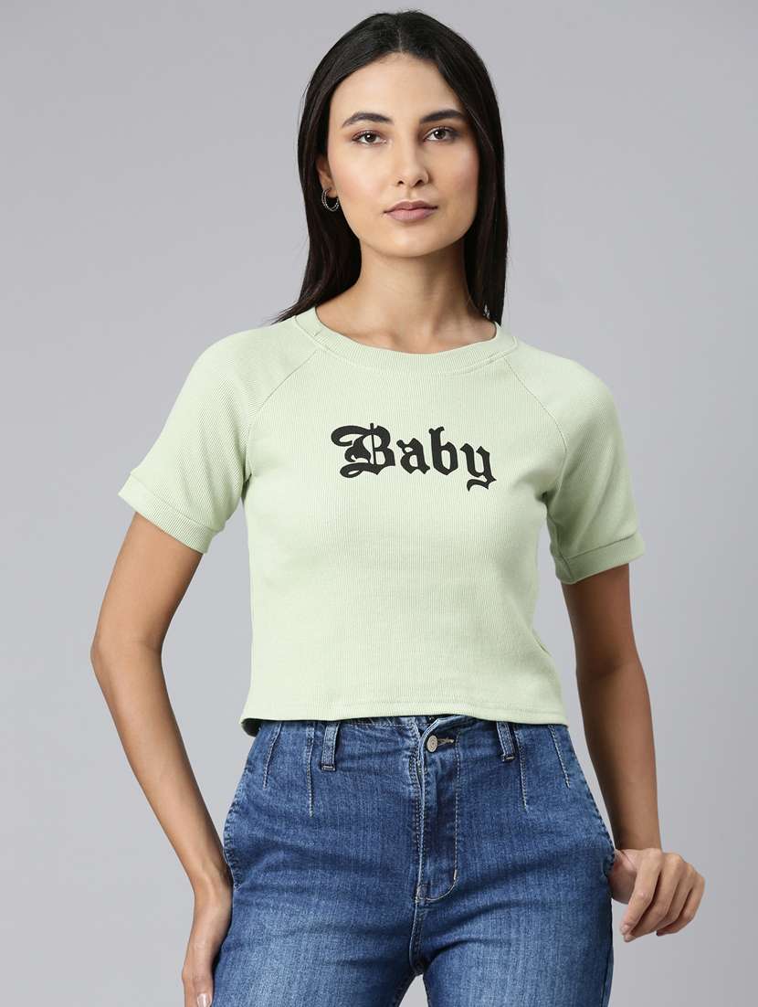 women's chest print round neck t-shirt