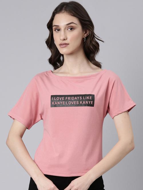 women's chest print boat neck t-shirt - 20382999 -  Standard Image - 0