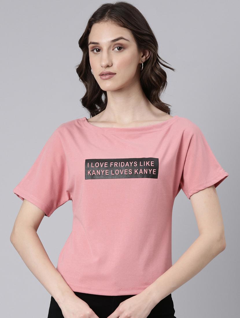 women's chest print boat neck t-shirt - 20382999 -  Zoom Image - 0