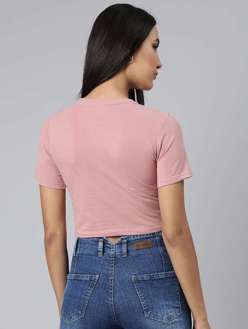 women's chest print round neck t-shirt - 20383011 -  Standard Image - 2