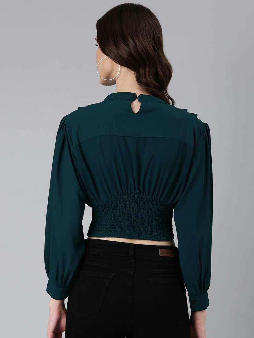 green solid blouson top - 20383020 - Standard Image - 2