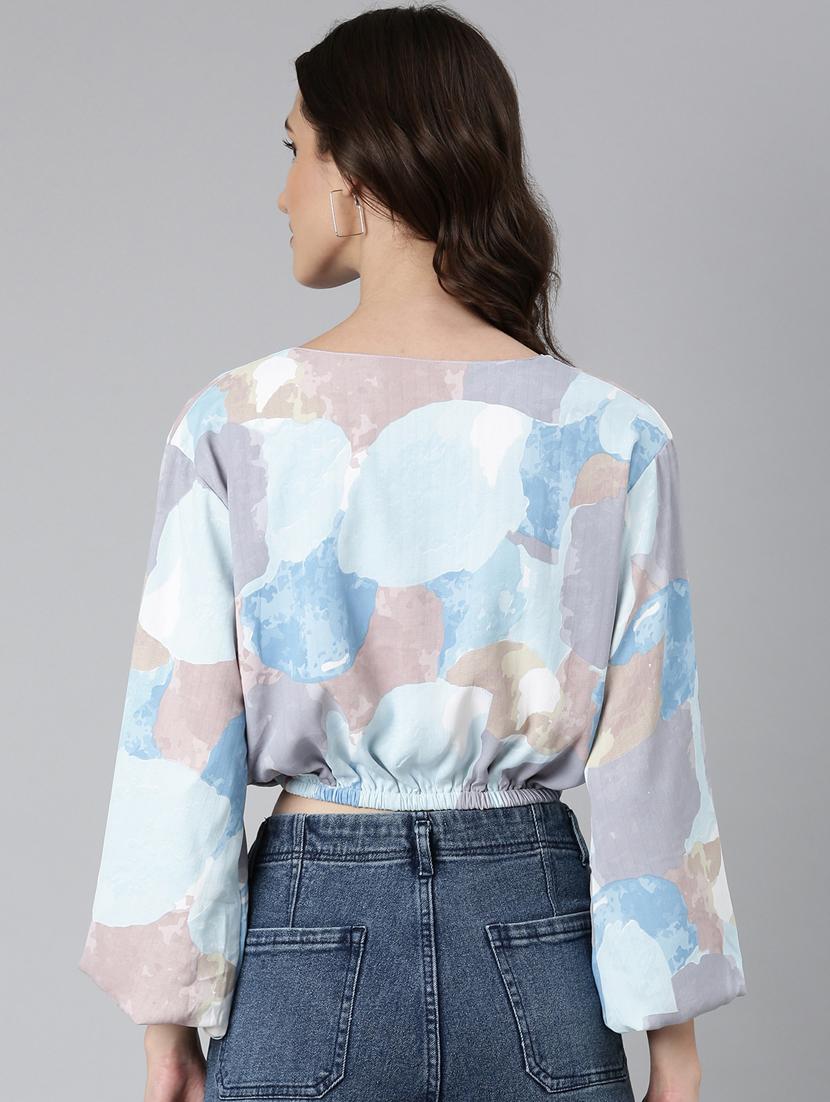 women multi color printed crepe blouson top - 20383037 - Standard Image - 2