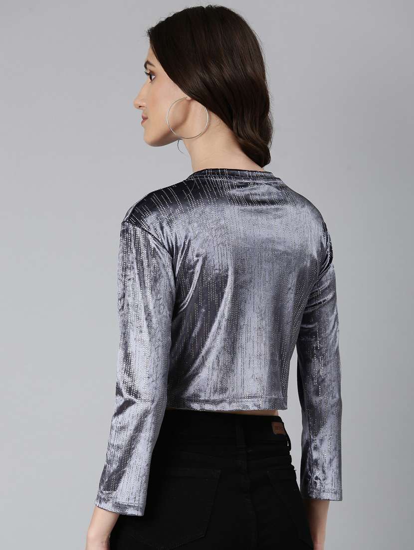 grey solid crop top - 20383047 -  Standard Image - 2