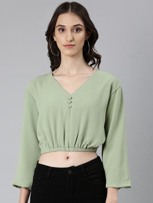 green solid blouson top - 20383050 - Standard Image - 0