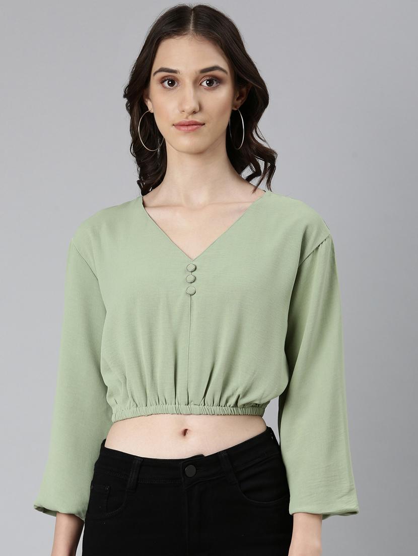 green solid blouson top - 20383050 - Zoom Image - 0