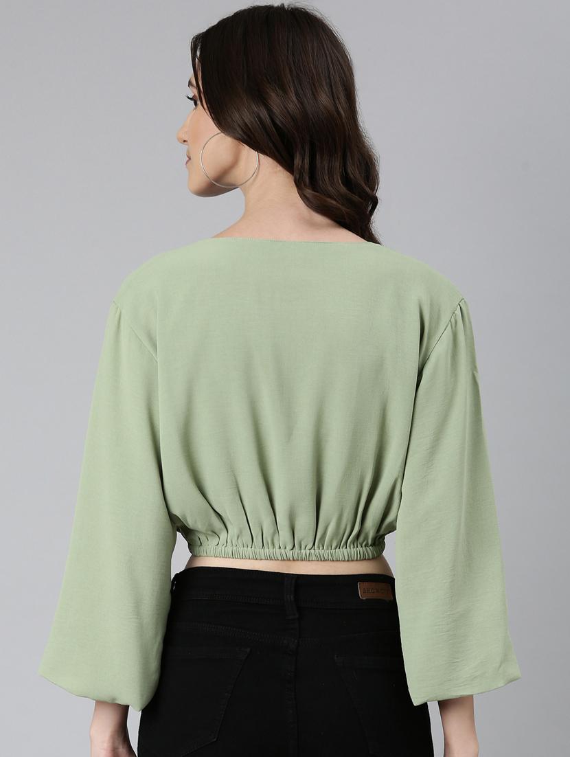 green solid blouson top - 20383050 - Standard Image - 2