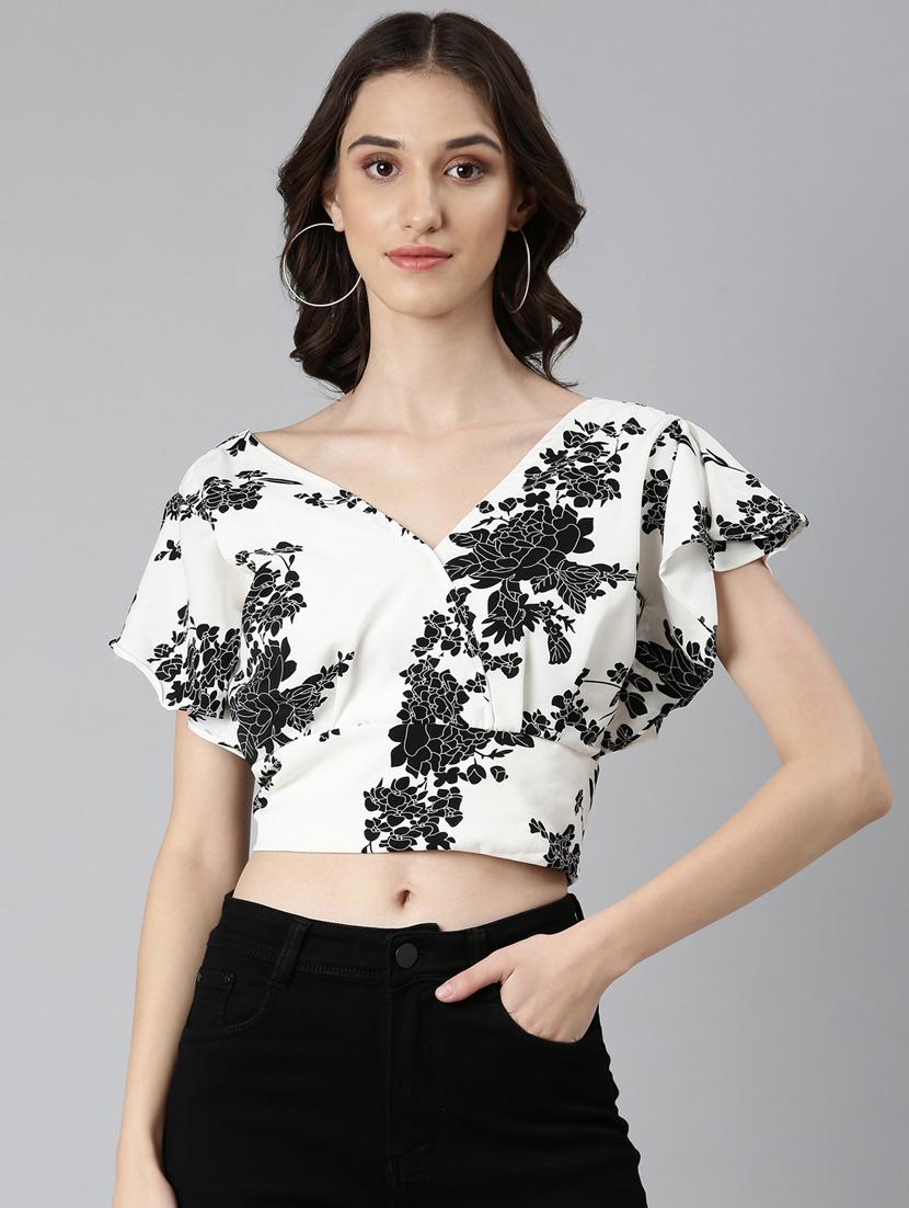 women floral print flared sleeves backless top - 20383058 - Zoom Image - 0