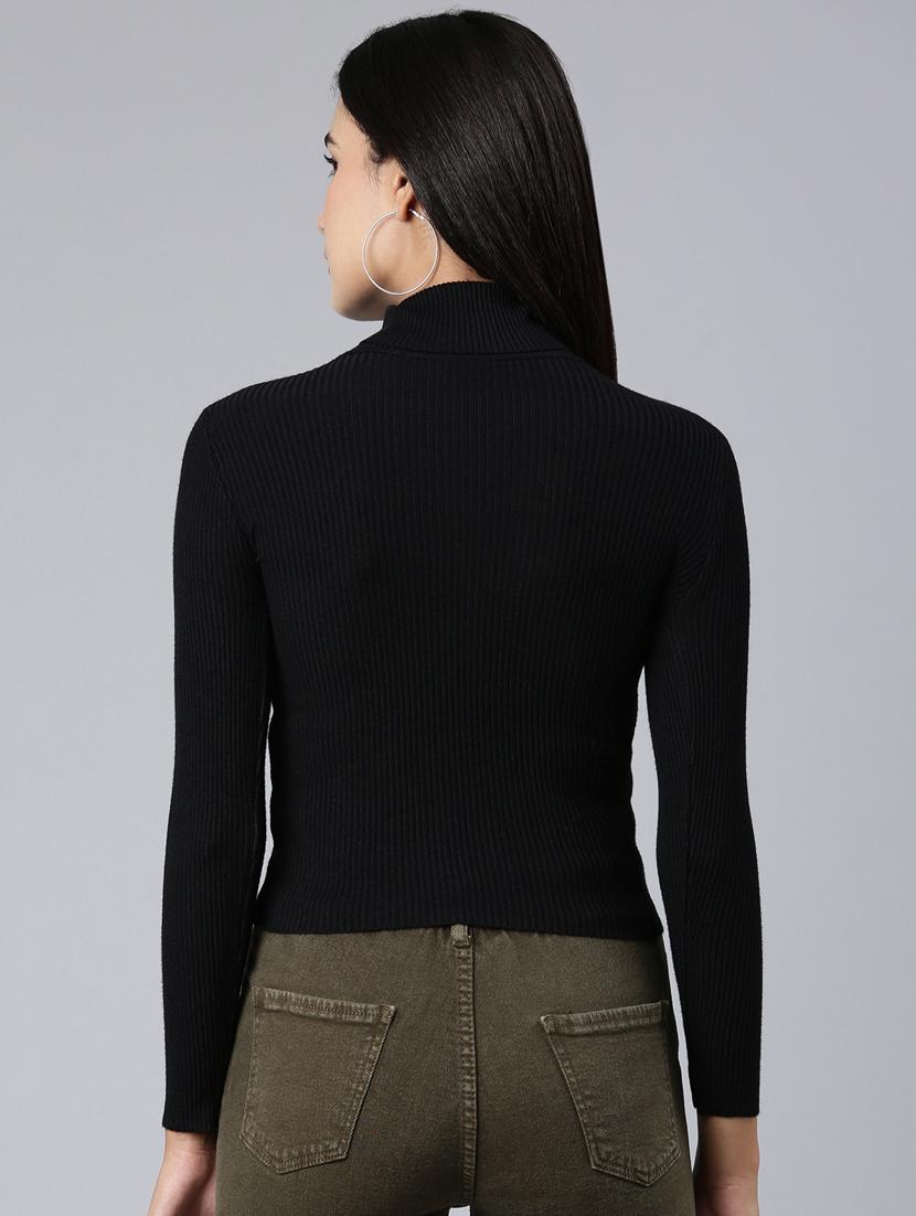 black solid high neck regular top - 20383074 - Standard Image - 2