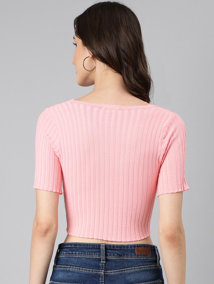 pink solid crop top - 20383081 - Standard Image - 2