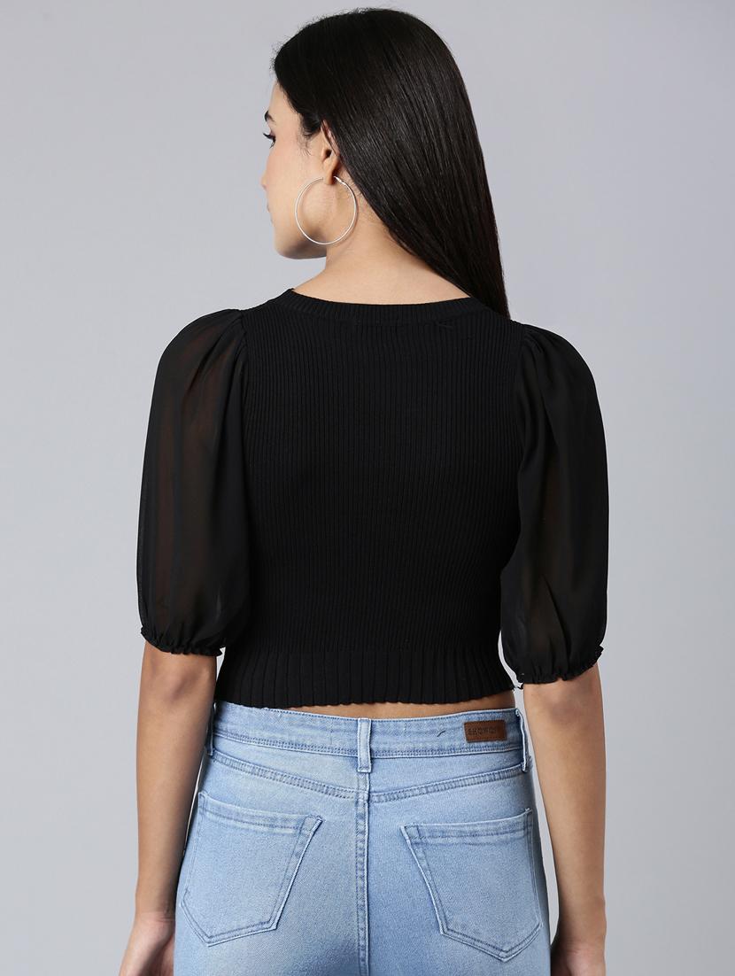 black solid crop top - 20383106 - Standard Image - 2