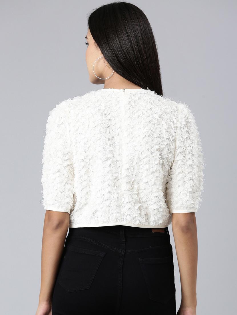women white crew neck crop top - 20383111 - Standard Image - 2