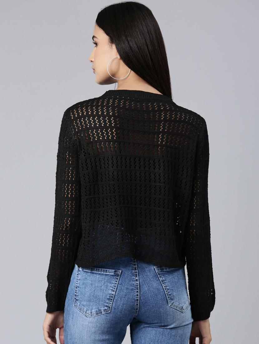 black acrylic long sleeve top - 20383117 - Standard Image - 2