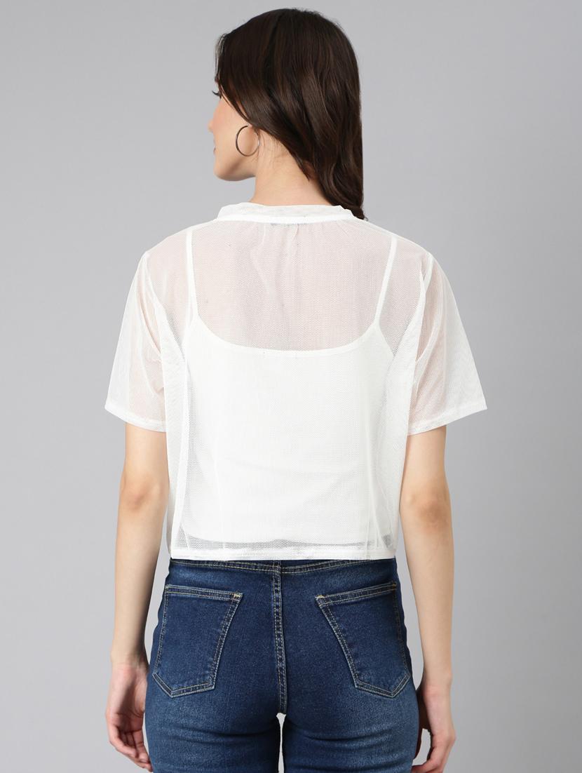 white typographic crop top with slip - 20383133 - Standard Image - 2